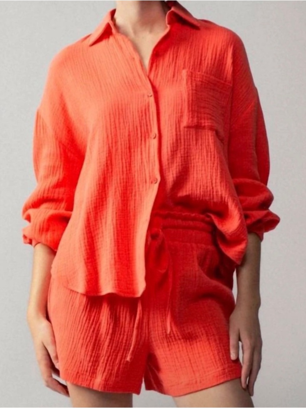 House of Harlow 1960 Pink Oversized Button Down Shirt Shorts Set Resort Beachy